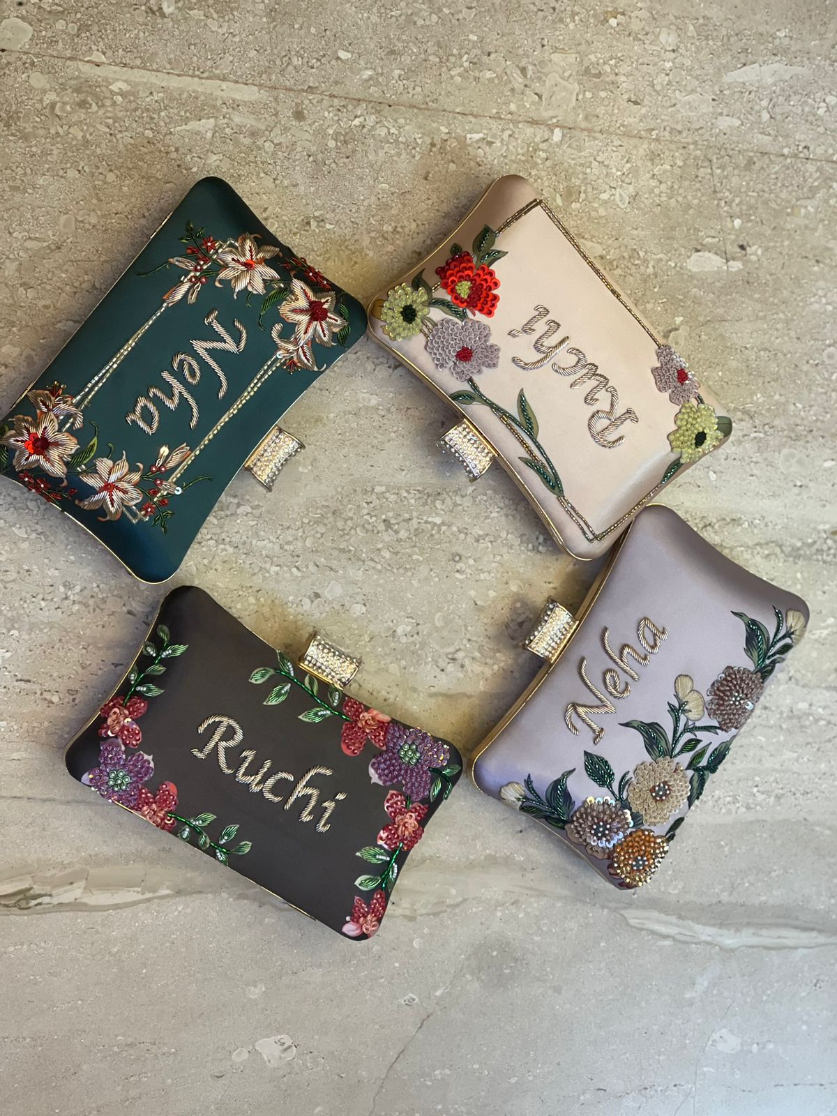 Customised Floral Embroidered Clutch