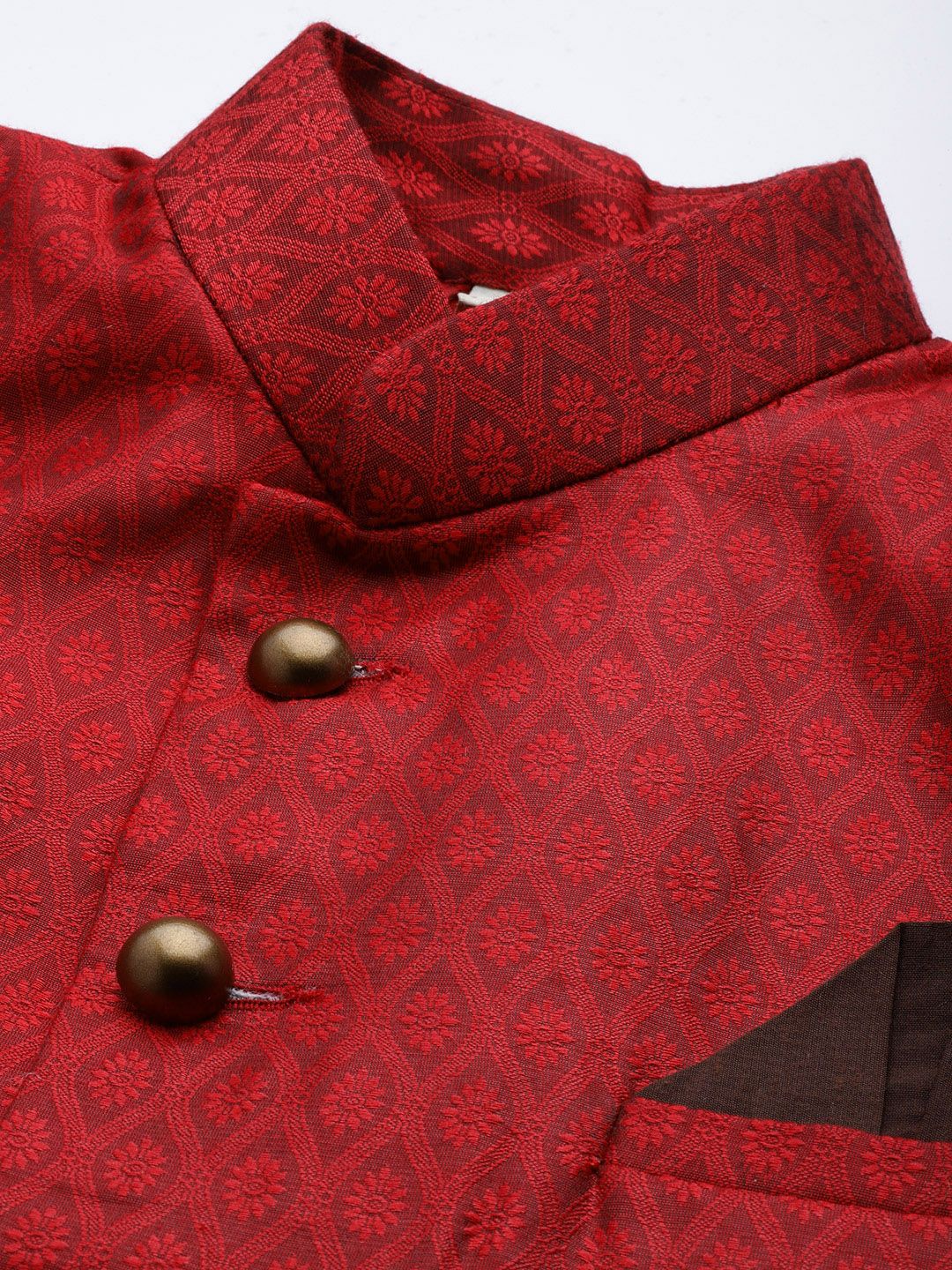 Men Maroon Self-Design Slim Fit Sherwani Top