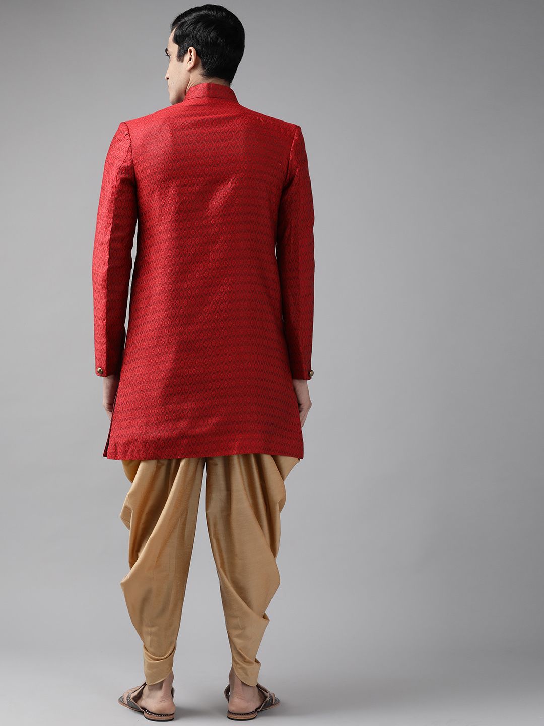 Men Maroon Self-Design Slim Fit Sherwani Top