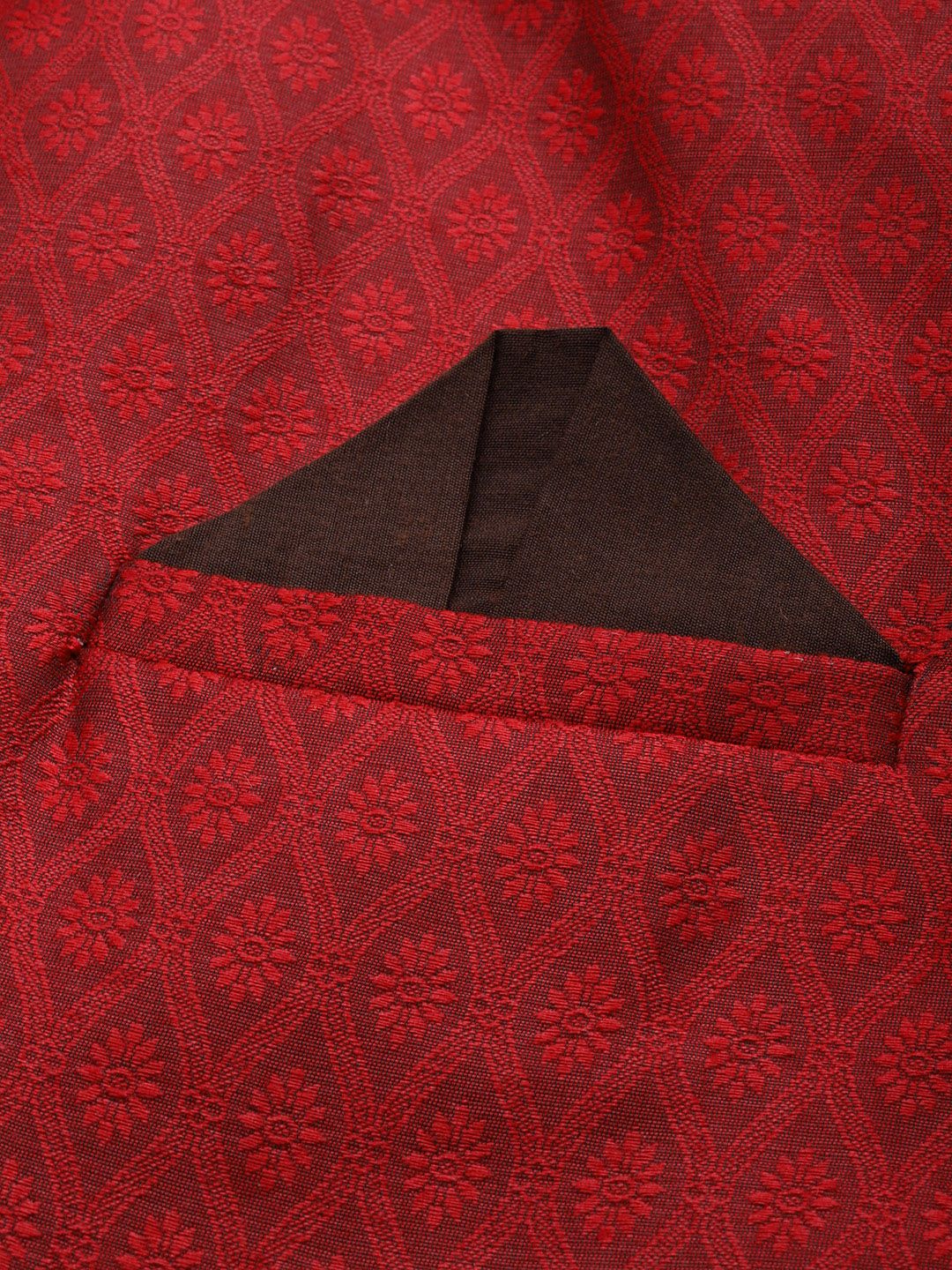 Men Maroon Self-Design Slim Fit Sherwani Top