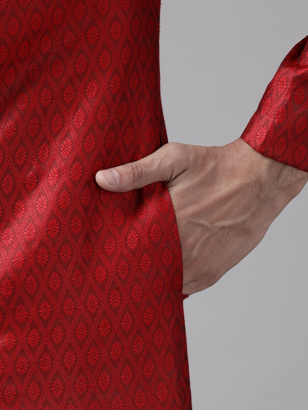 Men Maroon Self-Design Slim Fit Sherwani Top
