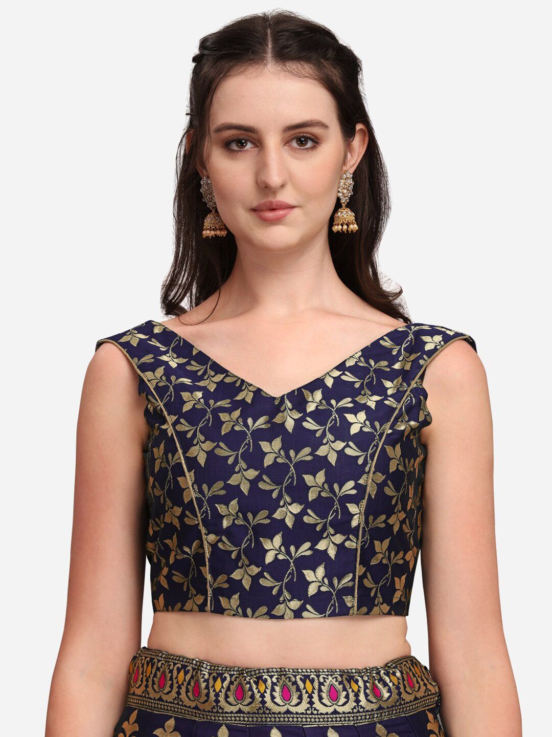 Ready to Wear Lehenga & Unstitched Blouse With Dupatta - Navy & Pink