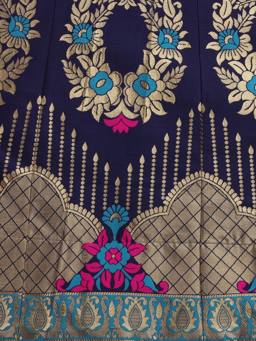 Ready to Wear Lehenga & Unstitched Blouse With Dupatta - Navy & Pink