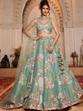 SEAGREEN - Net Fabric Sequinse embroidery Semi-Stitched Lehenga choli & Dupatta