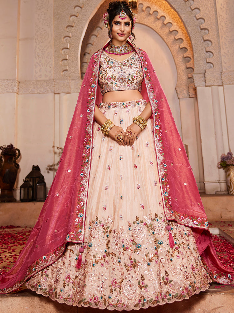 PINK - Tissue Fabric Sequinse embroidery Semi-Stitched Lehenga choli & Dupatta