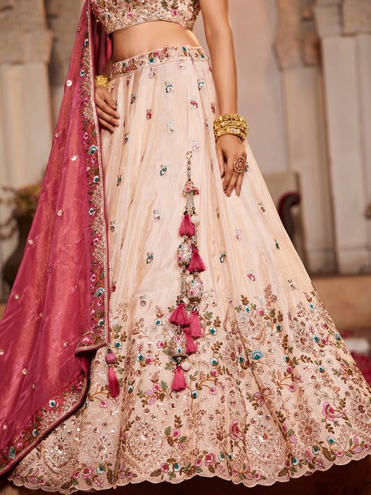 PINK - Tissue Fabric Sequinse embroidery Semi-Stitched Lehenga choli & Dupatta