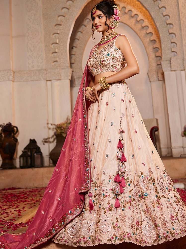 PINK - Tissue Fabric Sequinse embroidery Semi-Stitched Lehenga choli & Dupatta