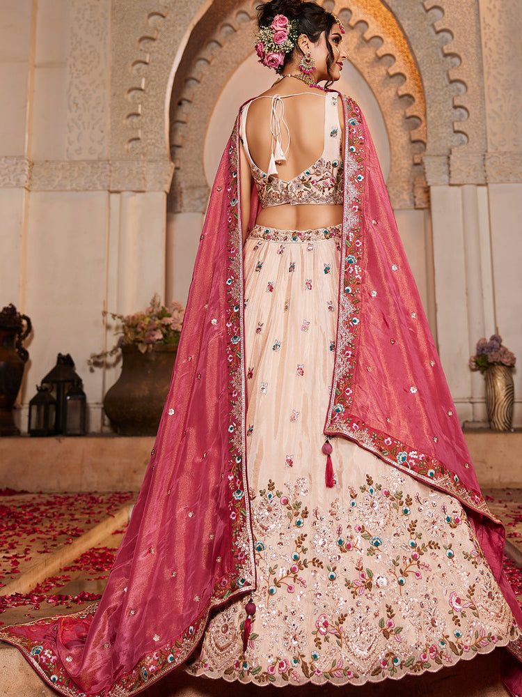 PINK - Tissue Fabric Sequinse embroidery Semi-Stitched Lehenga choli & Dupatta
