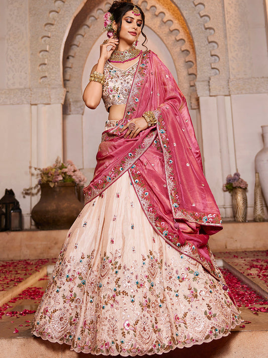 PINK - Tissue Fabric Sequinse embroidery Semi-Stitched Lehenga choli & Dupatta