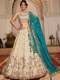 TEAL - Tissue Fabric Sequinse embroidery Semi-Stitched Lehenga choli & Dupatta