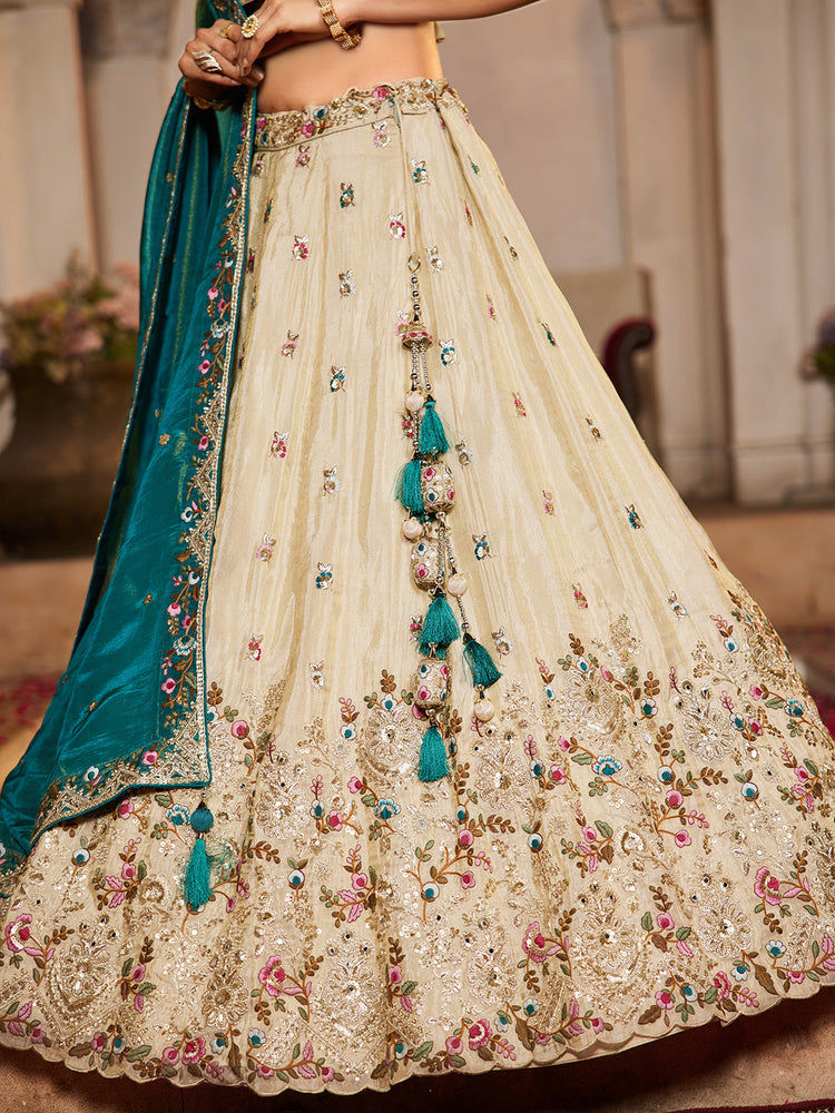 TEAL - Tissue Fabric Sequinse embroidery Semi-Stitched Lehenga choli & Dupatta