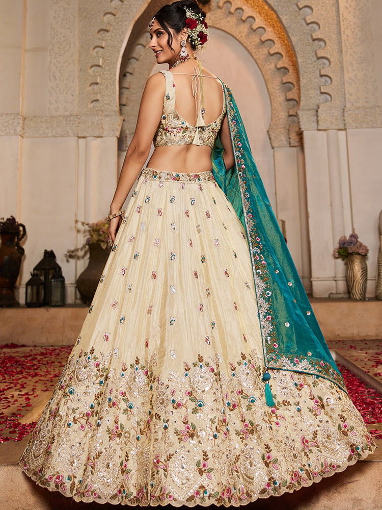 TEAL - Tissue Fabric Sequinse embroidery Semi-Stitched Lehenga choli & Dupatta