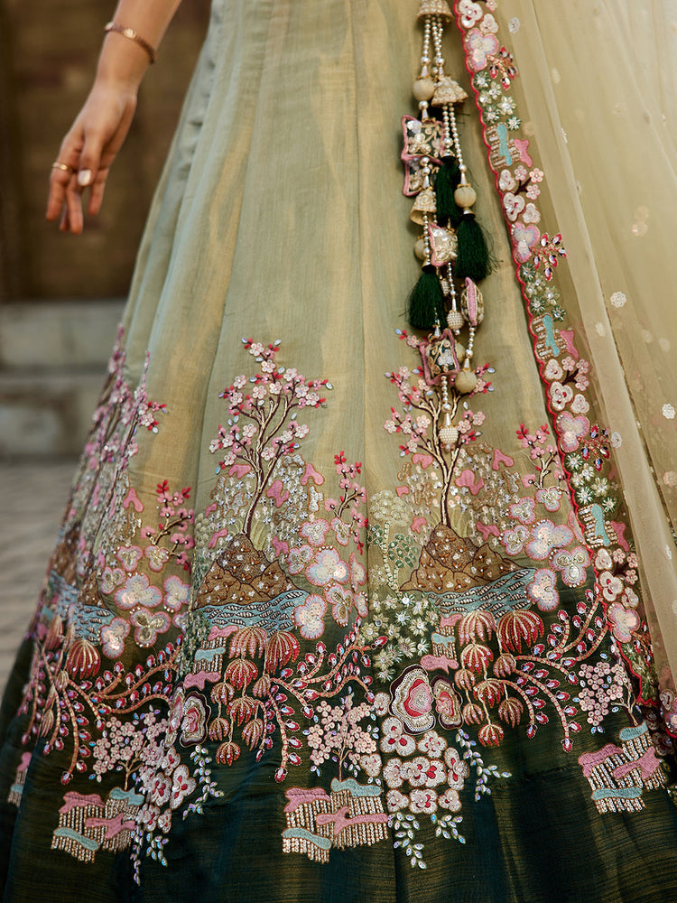 GREEN - Net Sequence Embroidery Semi-Stitched Lehenga choli & Dupatta
