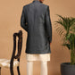 Men Grey Solid Silk Sherwani Jacket