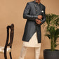 Men Grey Solid Silk Sherwani Jacket