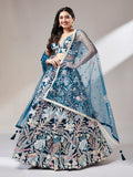 Navy Blue - Net Multi-Sequins Work Semi-Stitched Lehenga