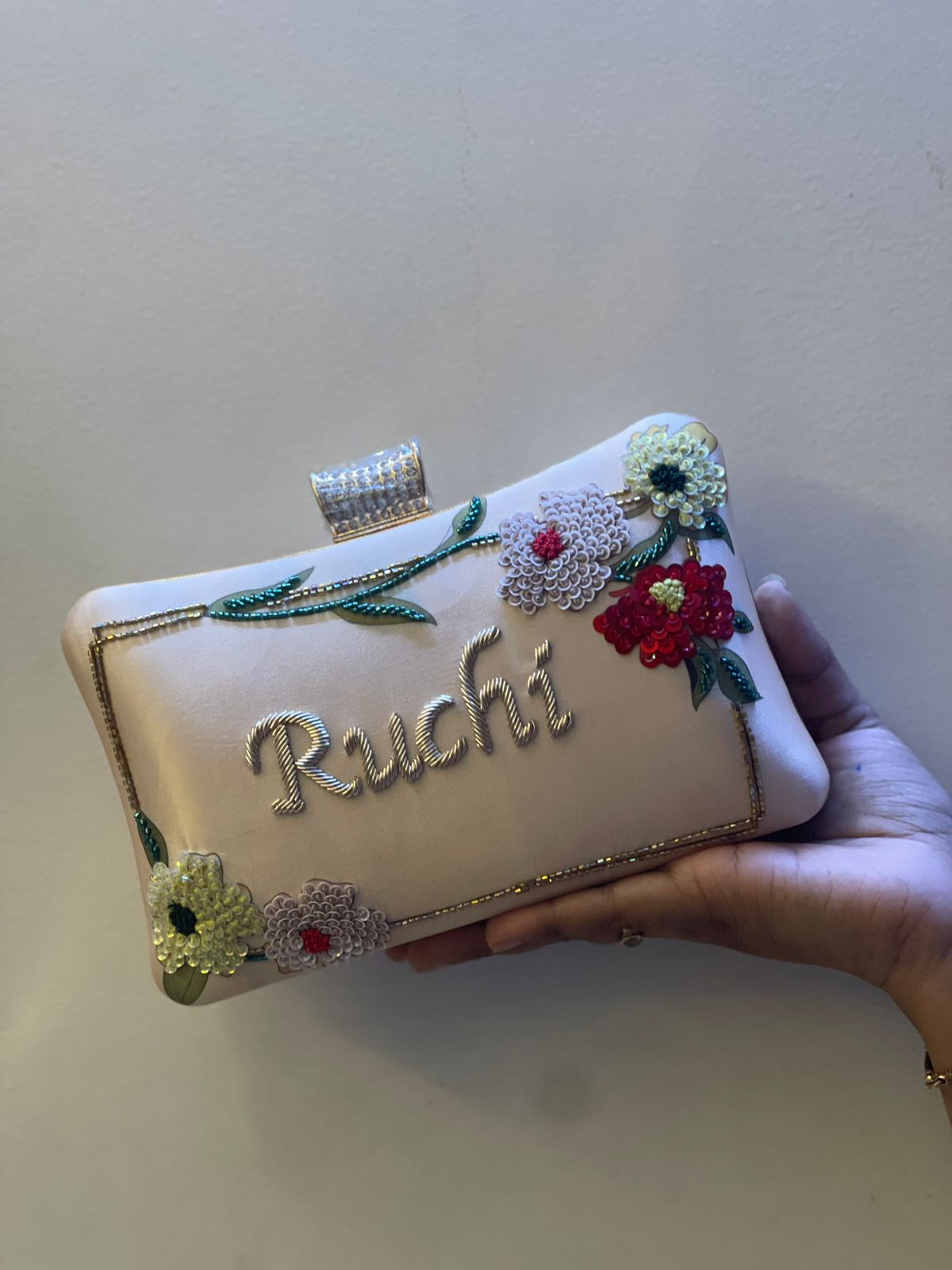 Customised Floral Embroidered Clutch