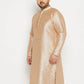 Men's Plus Size Gold Zari Weaved Kurta