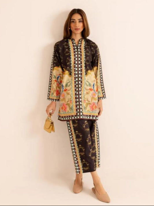 Poly lawn Co Ord Set in Dark brown