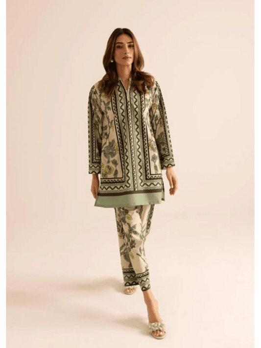 Poly lawn Co Ord Sets in Tea green