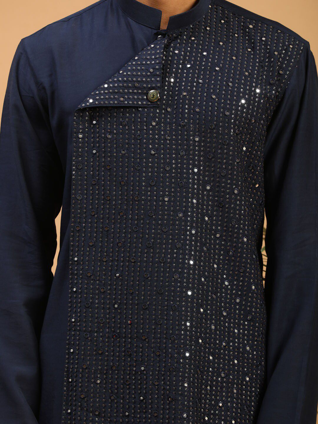 Embellished Mandarin Collar Mirror Work Kurta