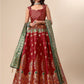 Ready to Wear Lehenga & Unstitched Blouse With Dupatta - Red & Green