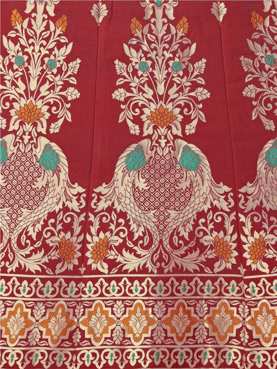 Ready to Wear Lehenga & Unstitched Blouse With Dupatta - Red & Green