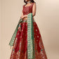 Ready to Wear Lehenga & Unstitched Blouse With Dupatta - Red & Green