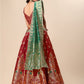 Ready to Wear Lehenga & Unstitched Blouse With Dupatta - Red & Green