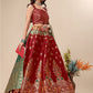 Ready to Wear Lehenga & Unstitched Blouse With Dupatta - Red & Green