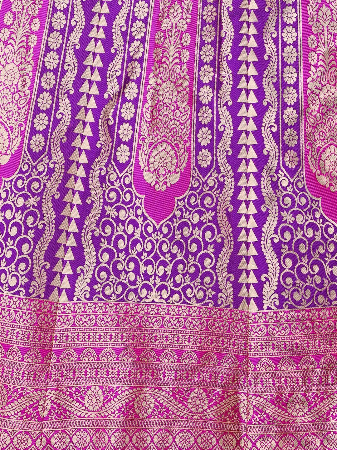 Ready to Wear Lehenga & Unstitched Blouse With Dupatta - Magenta & Gold