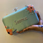 Customised Floral Embroidered Clutch with Transparent Knob - Pastels
