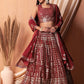 Maroon Embroidered Sequinned Semi-Stitched Lehenga Unstitched Blouse With Dupatta
