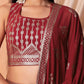 Maroon Embroidered Sequinned Semi-Stitched Lehenga Unstitched Blouse With Dupatta