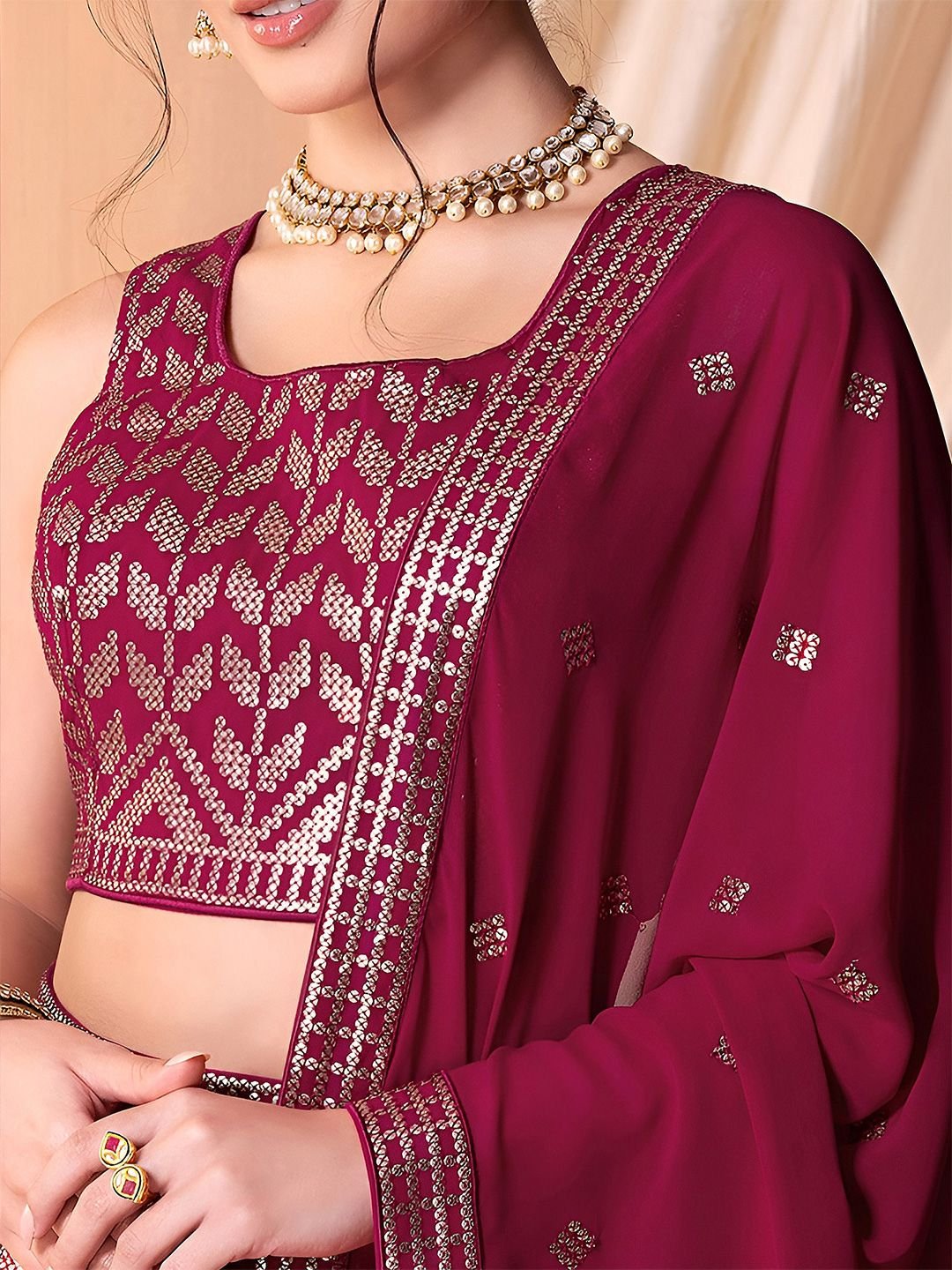 Fascinating Dark Pink Sequins Georgette Festival Wear Lehenga Choli