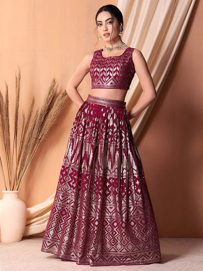 Fascinating Dark Pink Sequins Georgette Festival Wear Lehenga Choli