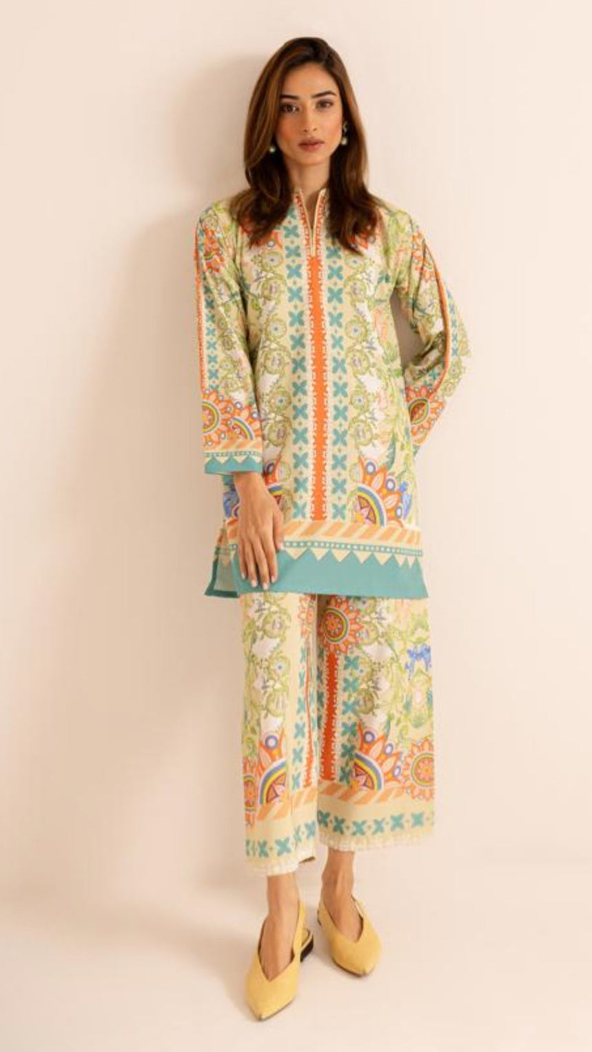 Beige Satin Crafted Top with Flared Bottoms Elegant Co-Ord Set for Effortless Chic