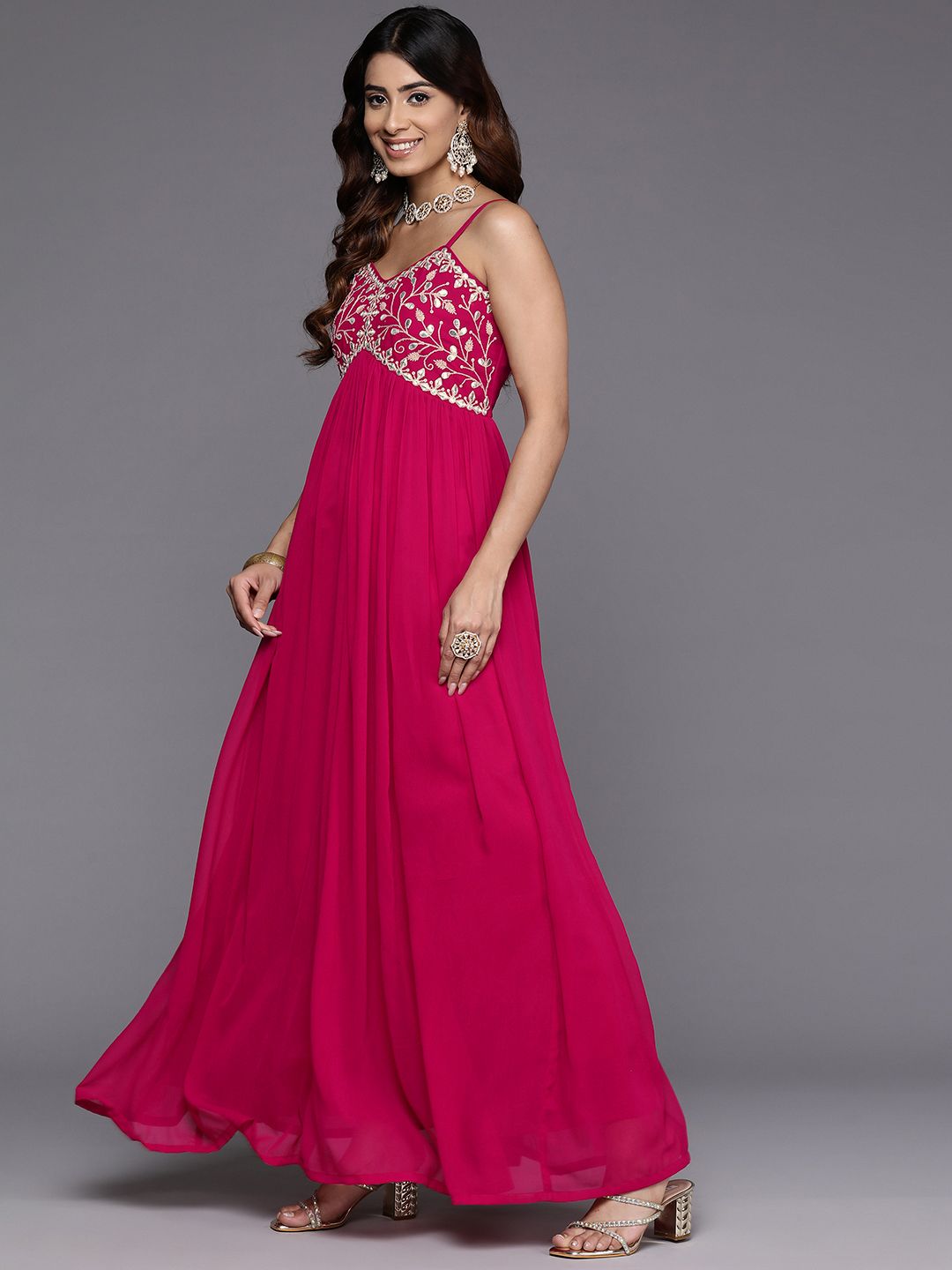Ethnic Motifs Embroidered Gotta Patti Georgette Kurta With Dupatta