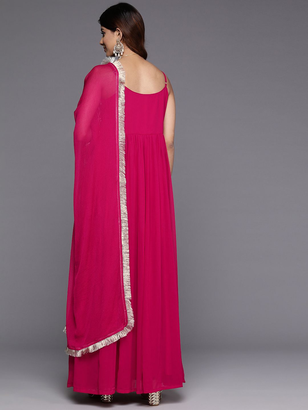 Ethnic Motifs Embroidered Gotta Patti Georgette Kurta With Dupatta
