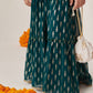 Girls Teal-Green Ethnic Foil Print Georgette A Line Top & Sharara With Short Jacket