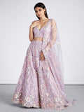 Lavender Net Sequins and thread embroidery Semi-Stitched Lehenga choli & Dupatta