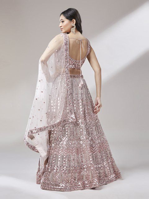 Rose Gold Net Mirror & Sequins embroidery Semi-Stitched Lehenga choli & Dupatta