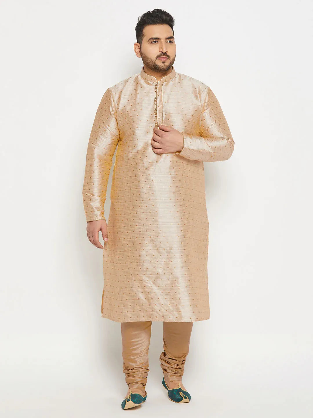 Men's Plus Size Gold Zari Weaved Kurta