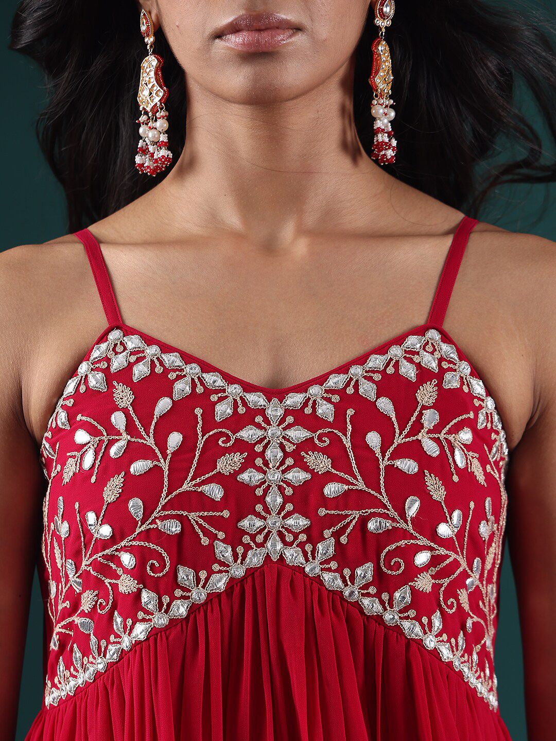 Ethnic Motifs Embroidered Gotta Patti Georgette Kurta With Dupatta