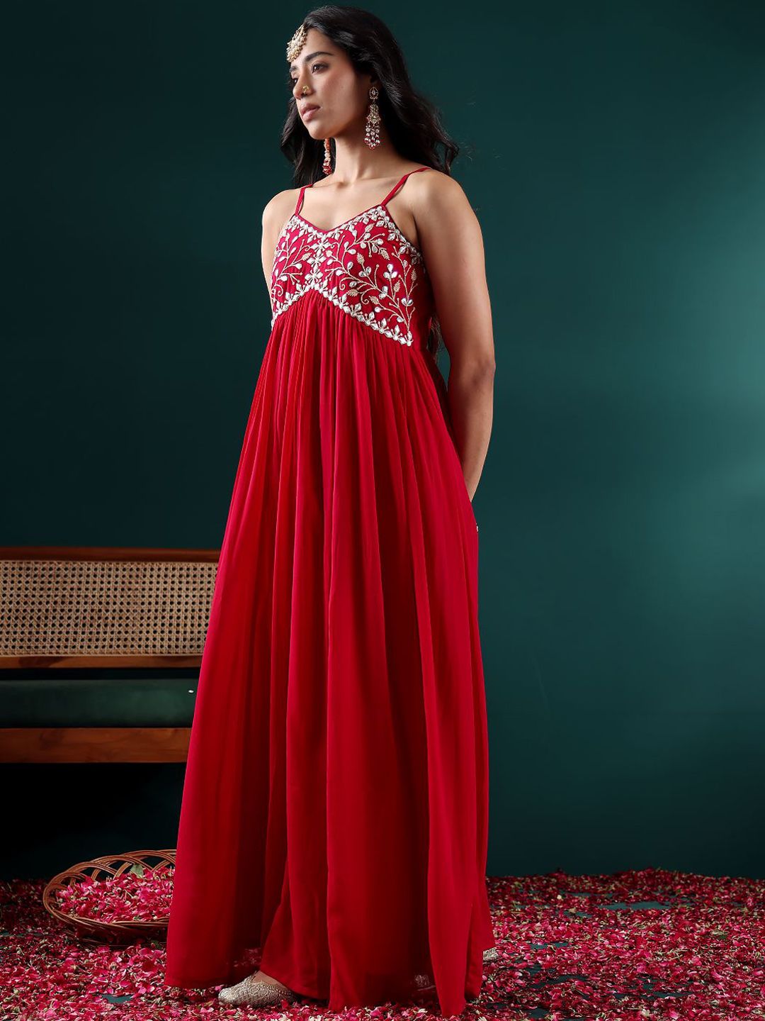 Ethnic Motifs Embroidered Gotta Patti Georgette Kurta With Dupatta