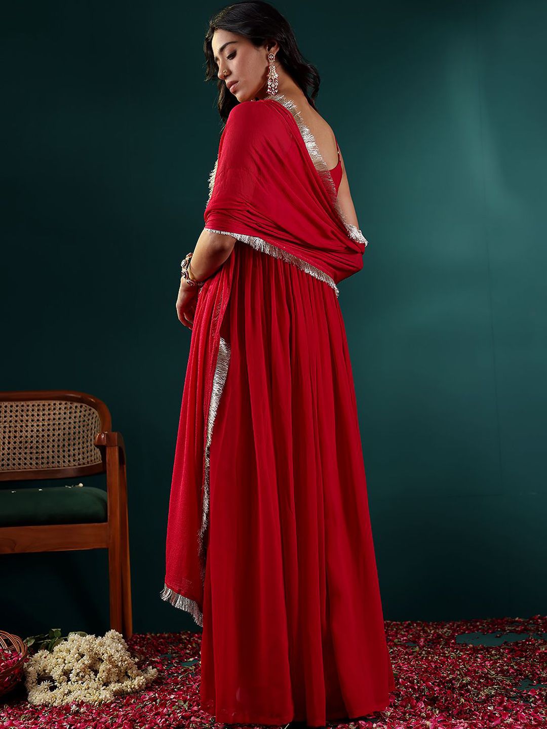 Ethnic Motifs Embroidered Gotta Patti Georgette Kurta With Dupatta