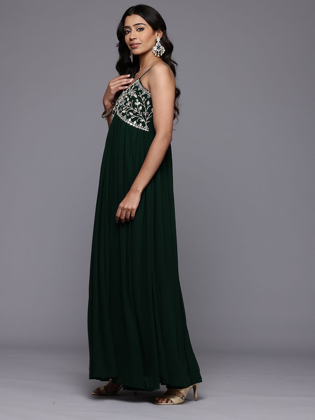 Ethnic Motifs Embroidered Gotta Patti Georgette Kurta With Dupatta