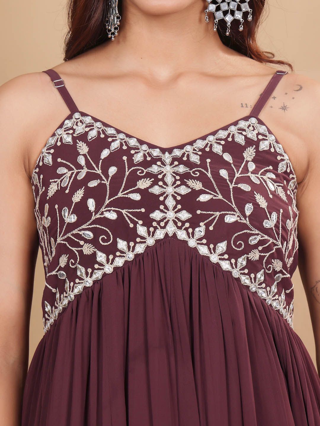 Ethnic Motifs Embroidered Gotta Patti Georgette Kurta With Dupatta