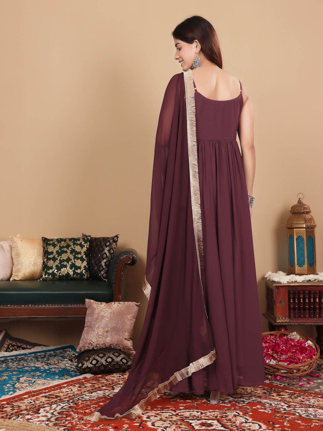 Ethnic Motifs Embroidered Gotta Patti Georgette Kurta With Dupatta