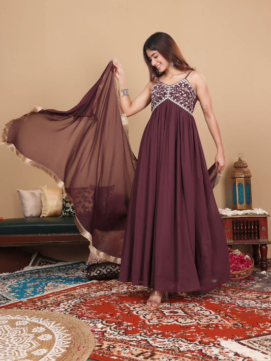Ethnic Motifs Embroidered Gotta Patti Georgette Kurta With Dupatta